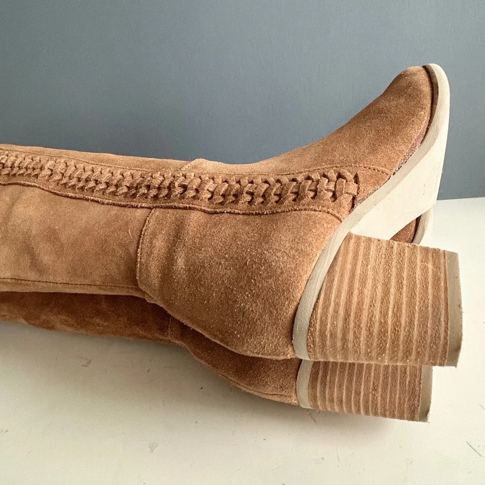 Matisse Suede Tan Over The Knee Boots Size 8‎ Braided Tall boho western